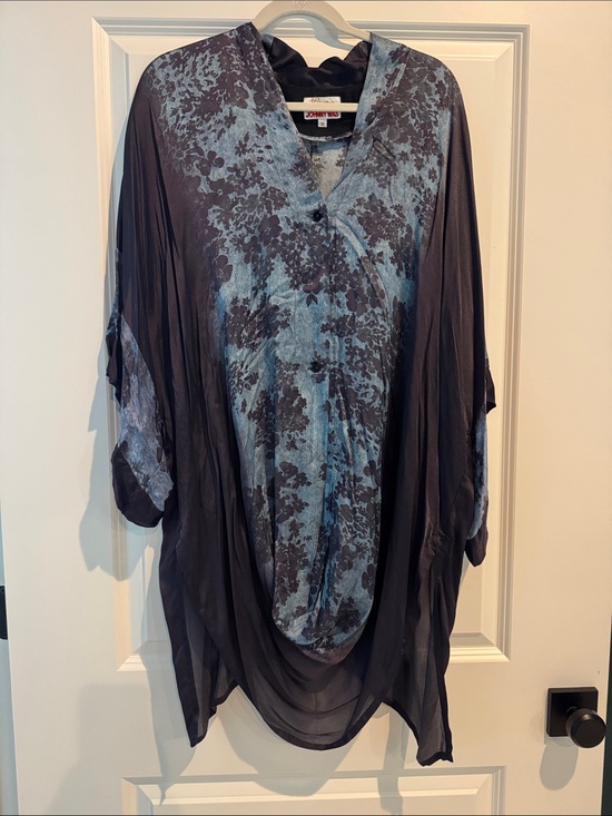 Johnny Was Tops - Johnny Was Blue and Black Floral Draped Tunic